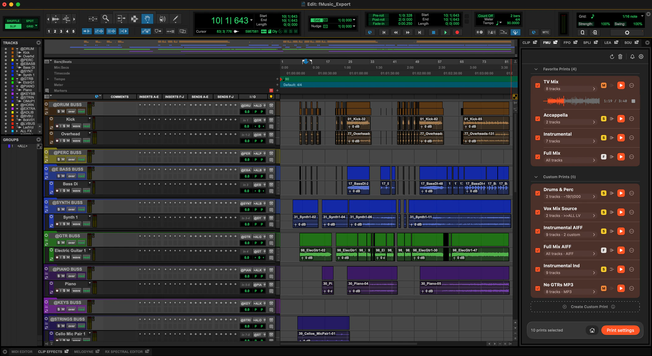 fMusic Extension’s print queue in a side panel of a Pro Tools music session