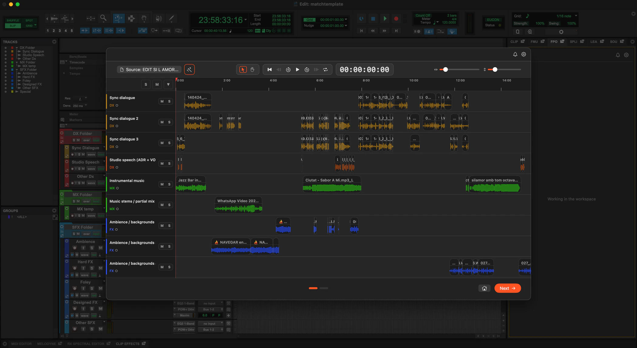 fPost Extension showing an AAF in the Visualizer, inside Pro Tools